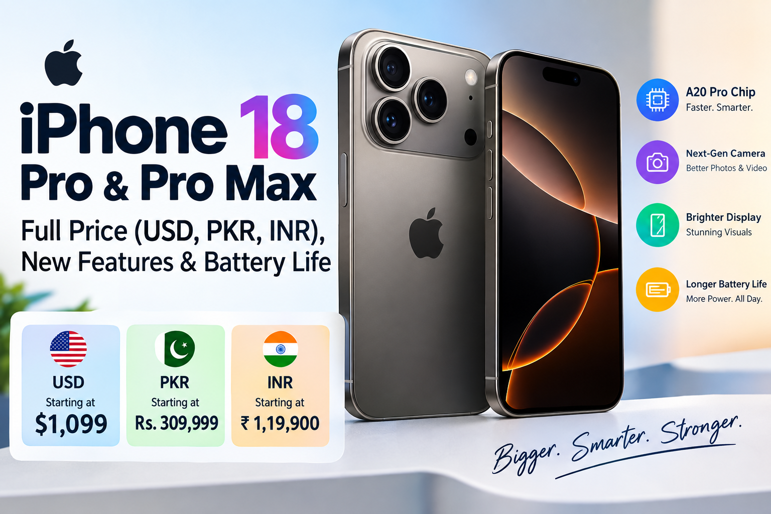 iPhone 18 Pro & Pro Max: Full Price (USD, PKR, INR), New Features & Battery Life