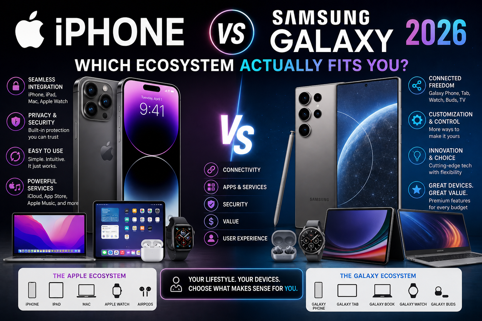 iPhone vs Samsung Galaxy 2026: Which Ecosystem Actually Fits You?